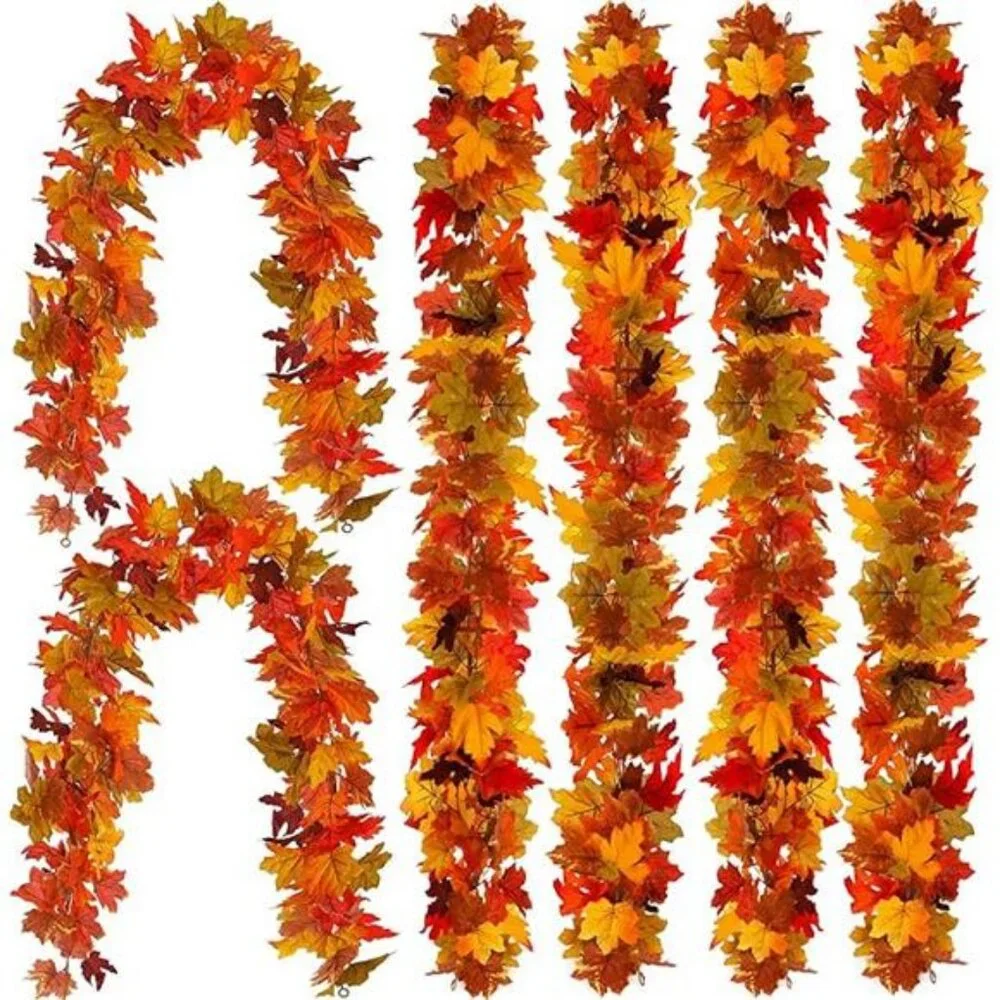6PCS Fall Maple Leaves Garland, Party Joy 5.6Ft Artificial Maple Leaf Autumn